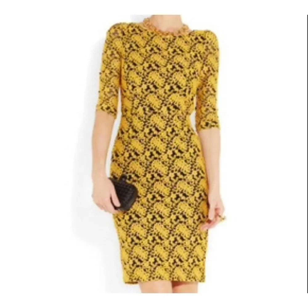 Alice+Olivia yellow lace cut out back dress